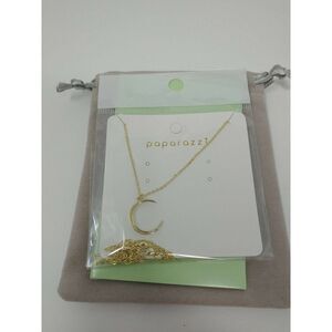 Gold Crescent Moon Necklace On Gold Chain Link with Special Bonus Item Fast Ship